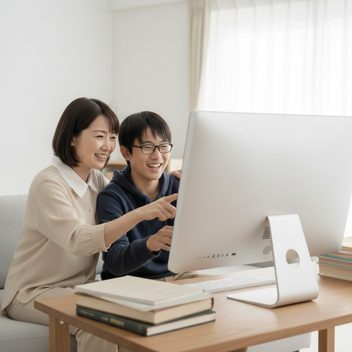 模試の結果を見て喜ぶ親子